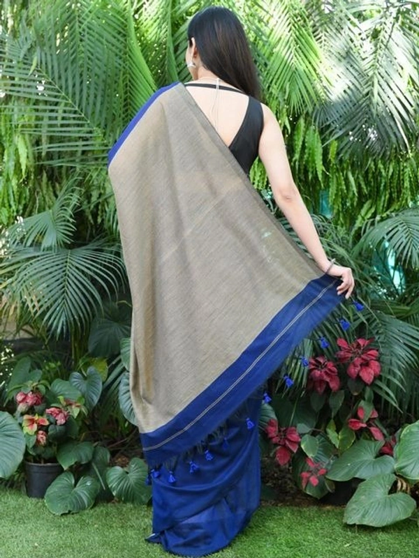Handloom Solid Color Slab Gichha Pallu Saree - Blue Ribbon