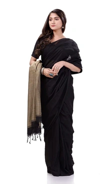 Handloom Solid Color Slab Pallu Saree - Black