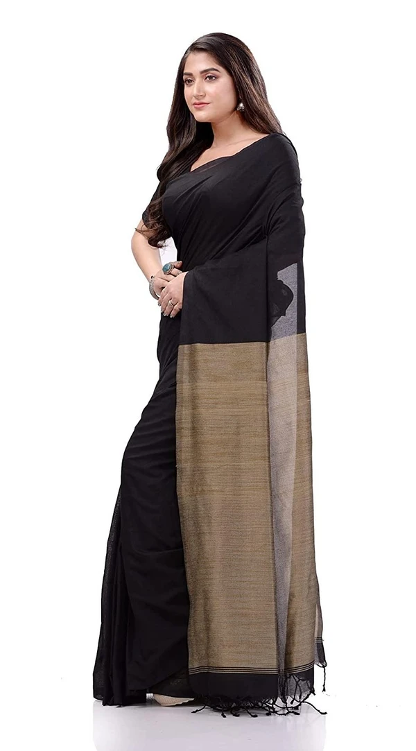 Handloom Solid Color Slab Pallu Saree - Black