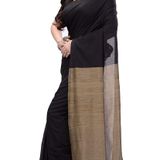 Handloom Solid Color Slab Pallu Saree - Black, Cotton, Cotton (CK)