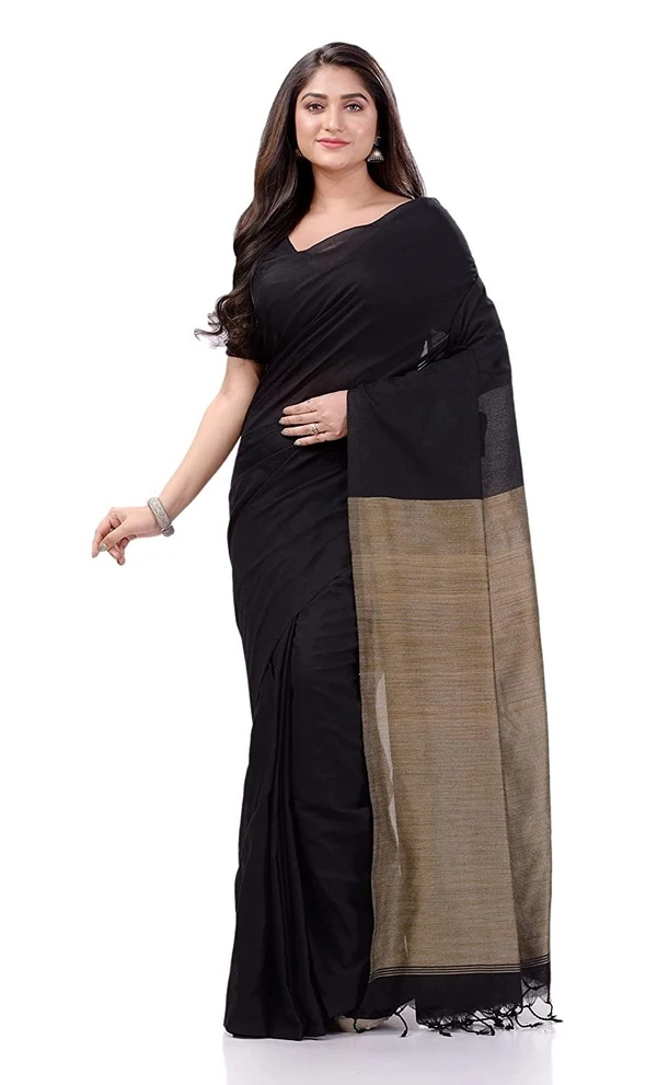 Handloom Solid Color Slab Pallu Saree - Black