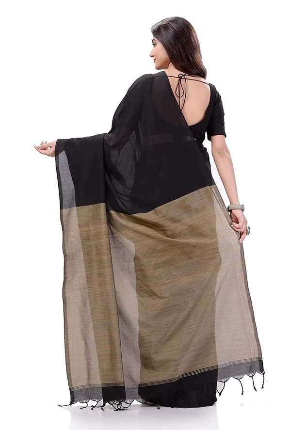 Handloom Solid Color Slab Pallu Saree - Black