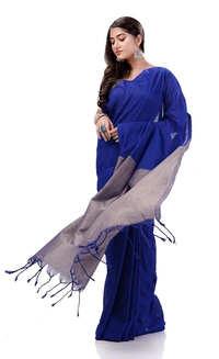 Handloom Solid Color Slab Pallu Saree - Blue
