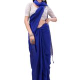 Handloom Solid Color Slab Pallu Saree - Blue, Cotton, Cotton (CK)