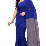 Handloom Solid Color Slab Pallu Saree - Blue, Cotton, Cotton (CK)