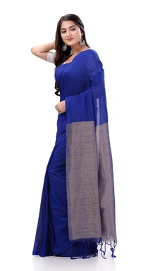 Handloom Solid Color Slab Pallu Saree - Blue