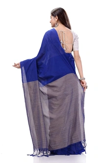 Handloom Solid Color Slab Pallu Saree - Blue