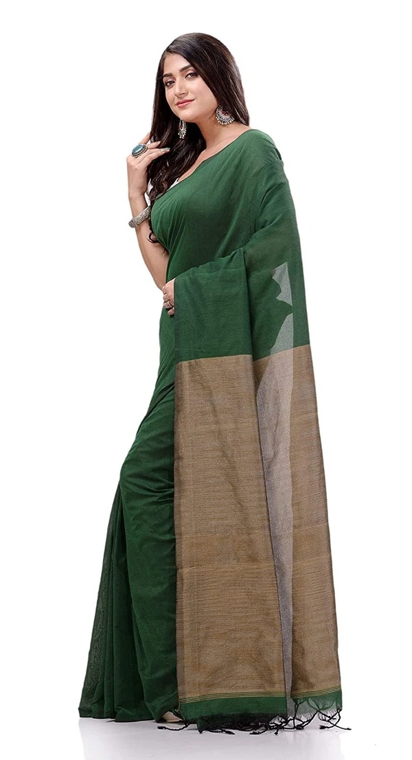 Handloom Solid Color Slab Pallu Saree - Dark Green