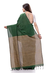 Handloom Solid Color Slab Pallu Saree - Dark Green