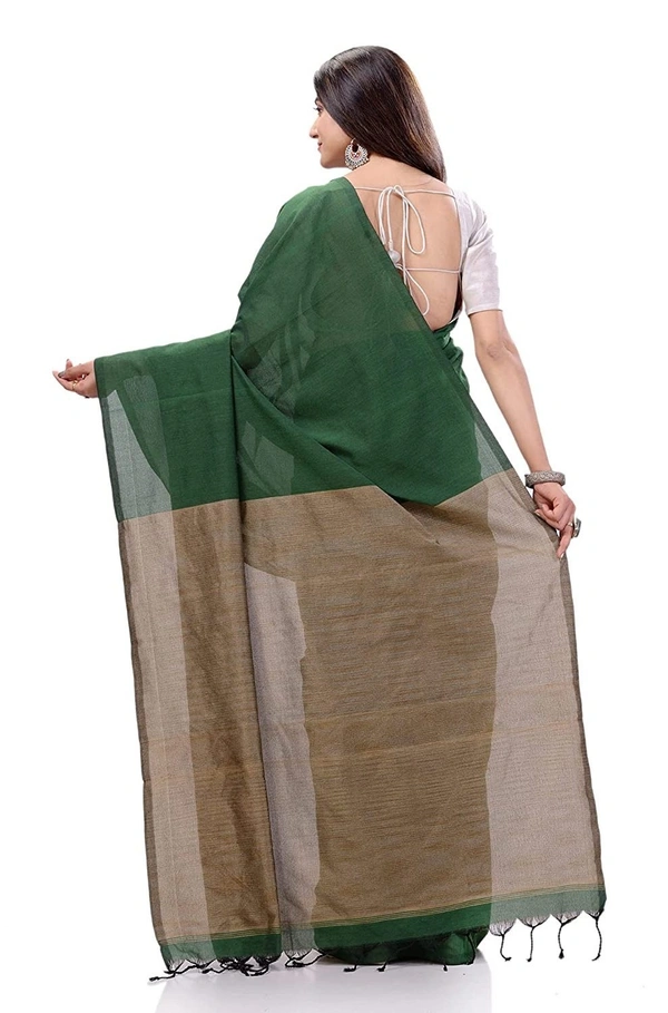 Handloom Solid Color Slab Pallu Saree - Dark Green