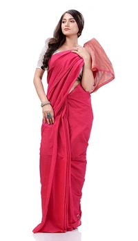 Handloom Solid Color Slab Pallu Saree - Red