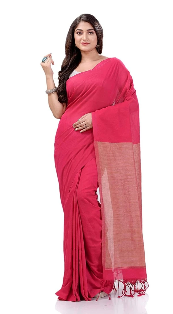 Handloom Solid Color Slab Pallu Saree - Red