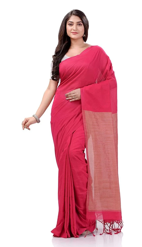 Handloom Solid Color Slab Pallu Saree - Red