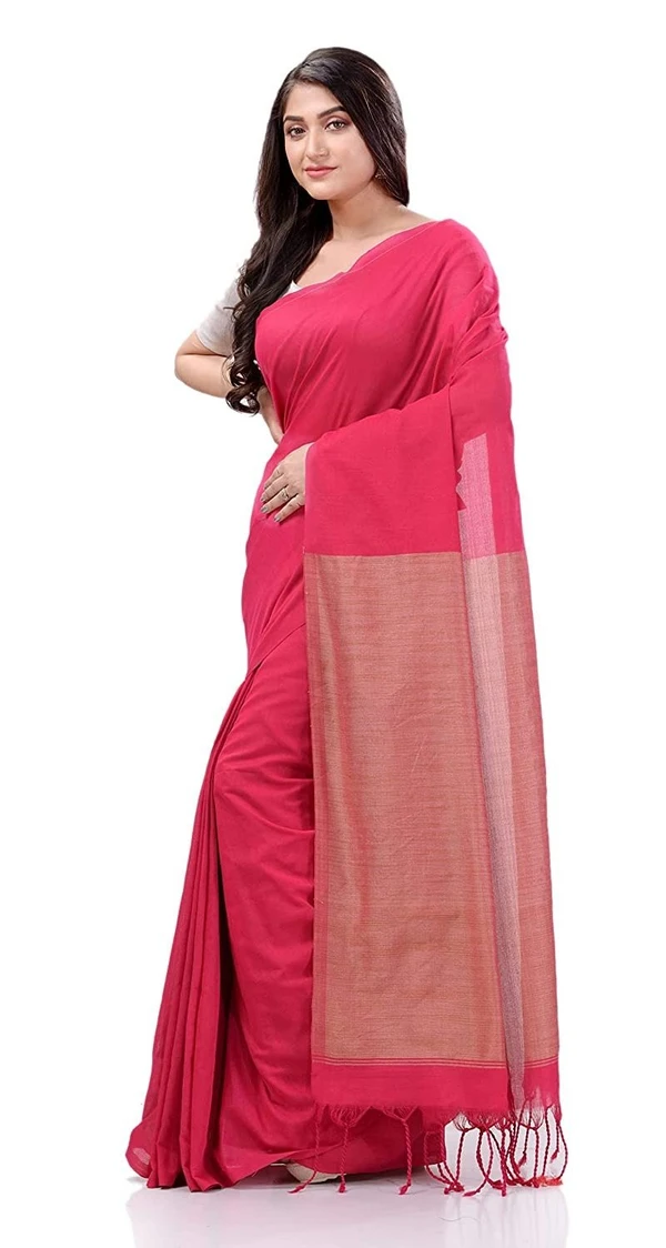 Handloom Solid Color Slab Pallu Saree - Red