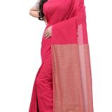 Handloom Solid Color Slab Pallu Saree - Hippie Pink, Cotton, Cotton (CK)
