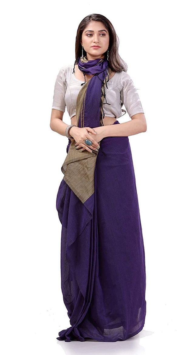 Handloom Solid Color Slab Pallu Saree - Flirt, Cotton, Cotton (CK)