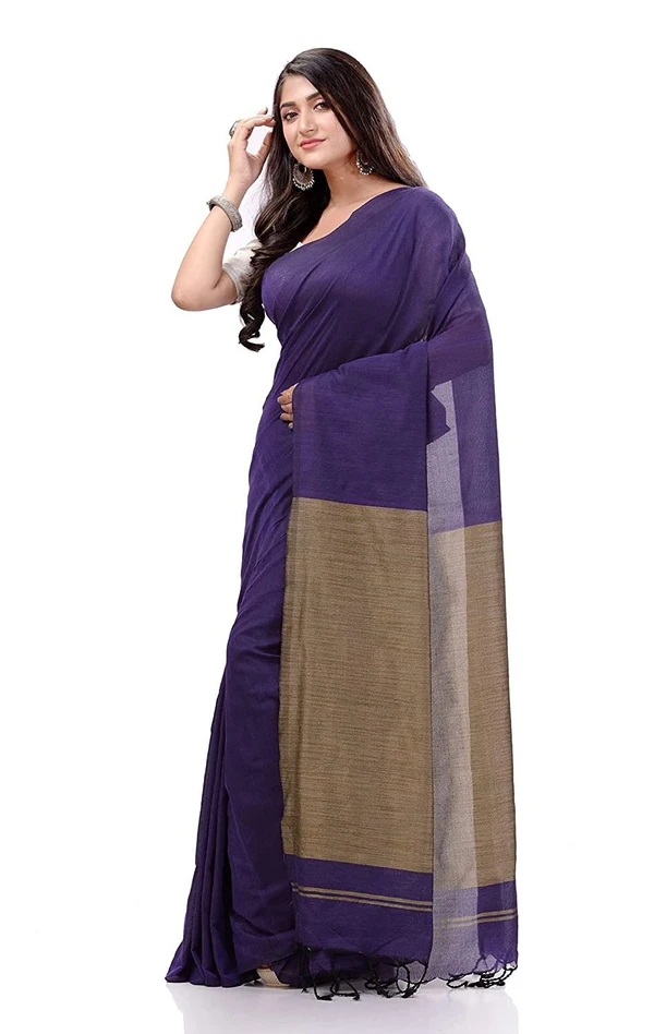 Handloom Solid Color Slab Pallu Saree - Indigo