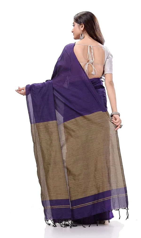 Handloom Solid Color Slab Pallu Saree - Dark Blue