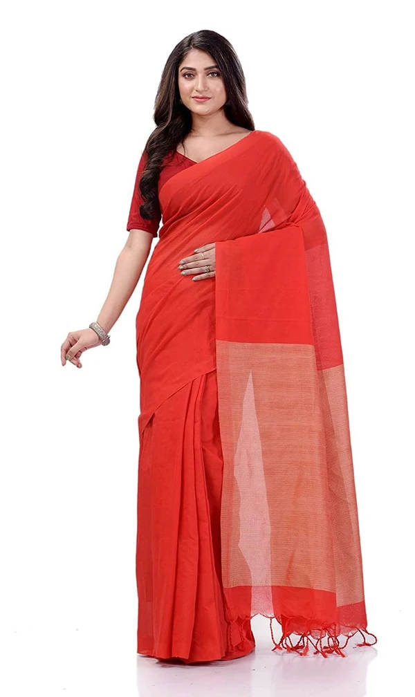 Handloom Solid Color Slab Pallu Saree - Orange