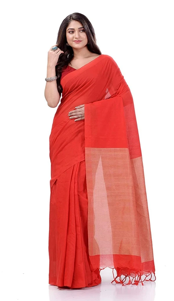 Handloom Solid Color Slab Pallu Saree - Orange