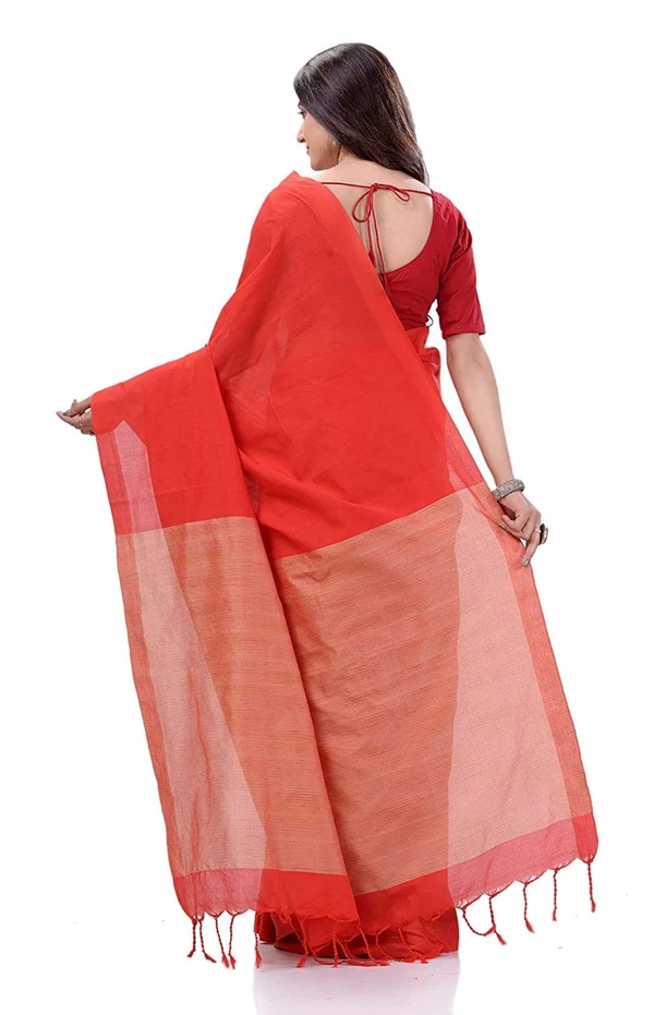 Handloom Solid Color Slab Pallu Saree - Orange