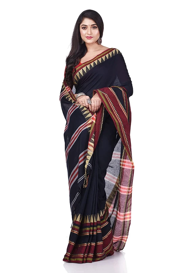 Handloom Traditional Woven Temple Border Saree - Black