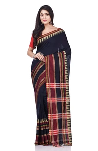 Handloom Traditional Woven Temple Border Saree - Black