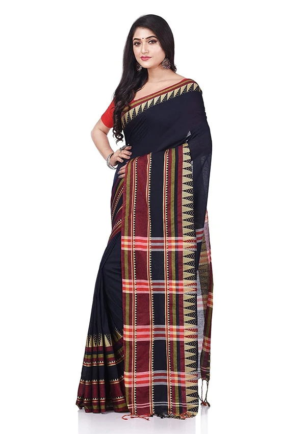 Handloom Traditional Woven Temple Border Saree - Black