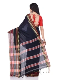 Handloom Traditional Woven Temple Border Saree - Black