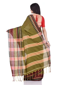 Traditional Woven Temple Border Saree - Olive