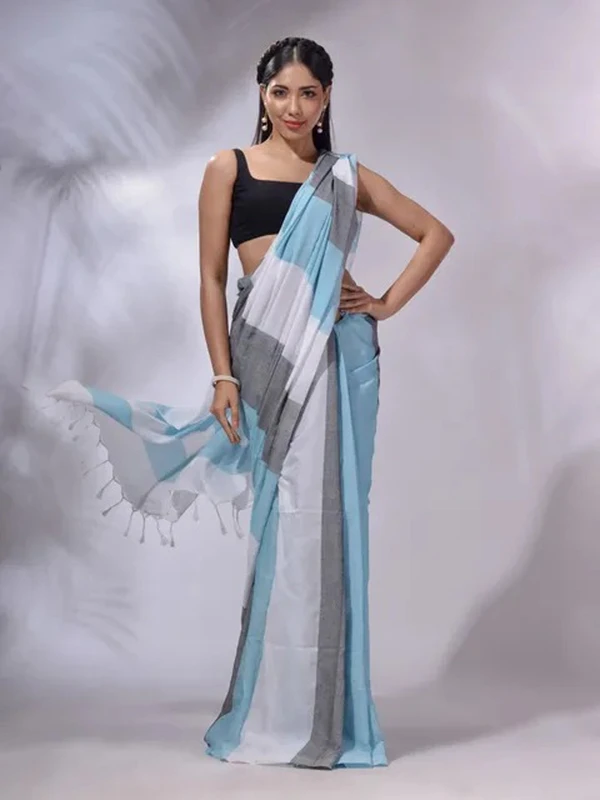 Handloom Multicolored Strips Saree - French Pass