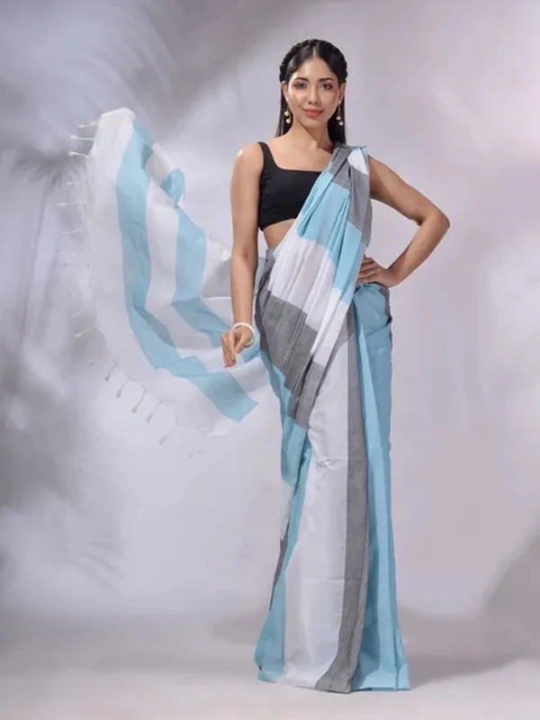 Handloom Multicolored Strips Saree - French Pass