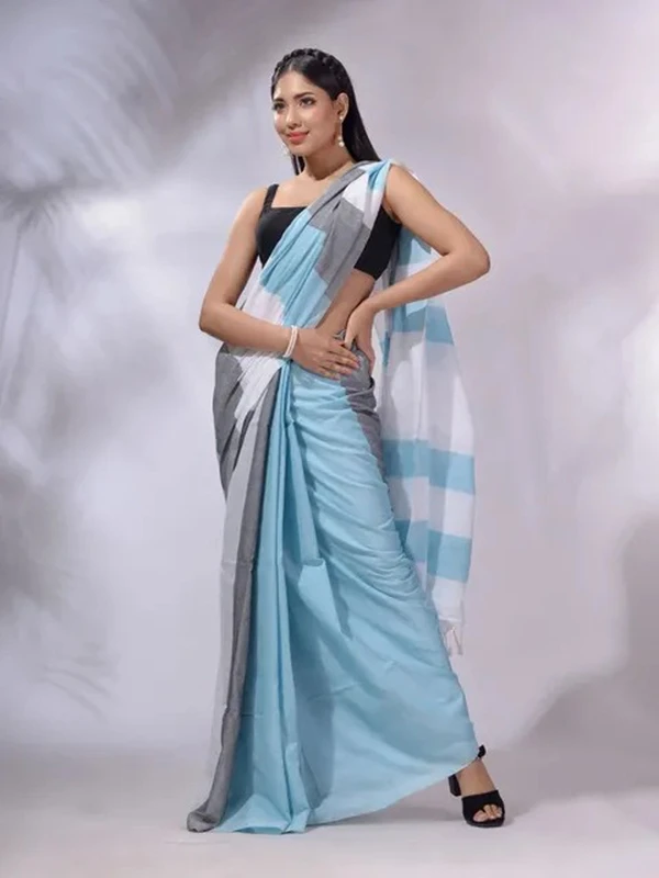 Handloom Multicolored Strips Saree - French Pass
