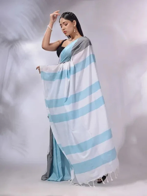 Handloom Multicolored Strips Saree - French Pass