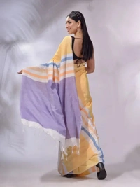 Handloom Multicolored Strips Saree - Peach
