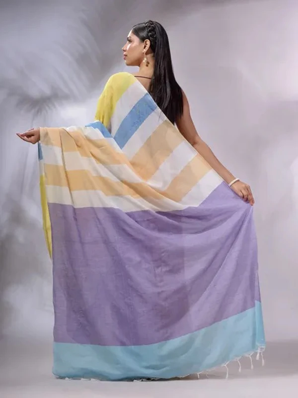 Handloom Multicolored Strips Saree - Sidecar