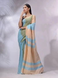 Handloom Multicolored Strips Saree - Regent St Blue