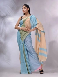 Handloom Multicolored Strips Saree - Regent St Blue