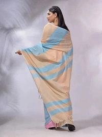 Handloom Multicolored Strips Saree - Regent St Blue