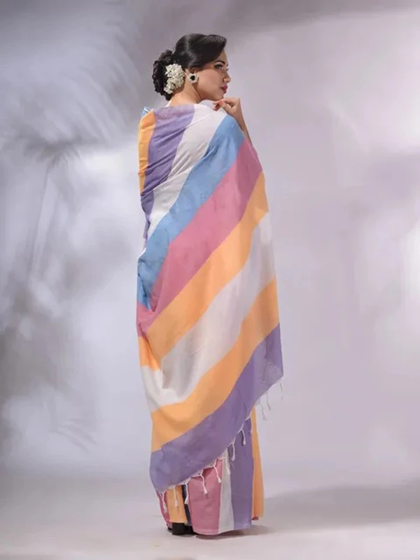 Handloom Multicolored Strips Saree - Pink