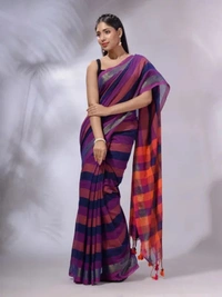 Handloom Contrast Colored Check Saree - Flirt