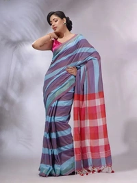 Handloom Contrast Colored Check Saree - Gigas