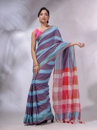 Handloom Contrast Colored Check Saree - Gigas