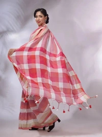 Handloom Contrast Colored Check Saree - Bazaar