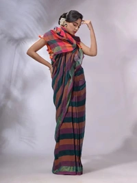 Handloom Contrast Colored Check Saree - Sea Green