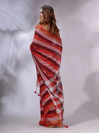 Handloom Contrast Colored Check Saree - Guardsman Red