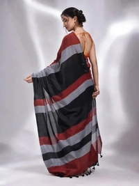 Handloom Multicolored Strips Saree - Black