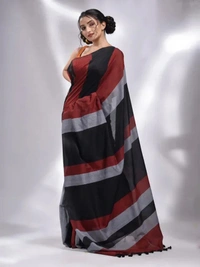 Handloom Multicolored Strips Saree - Black