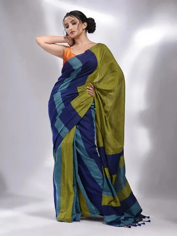 Handloom Multicolored Strips Saree - Costa Del Sol