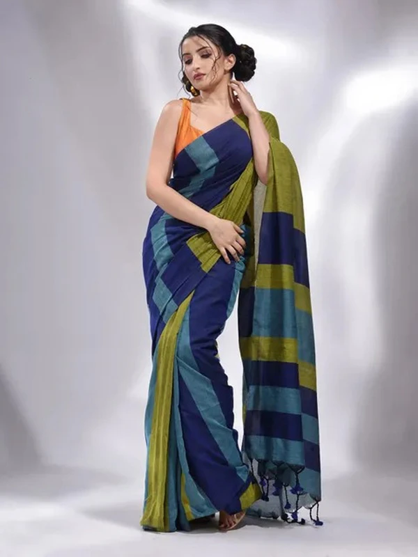 Handloom Multicolored Strips Saree - Costa Del Sol